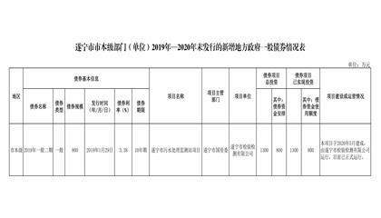 遂寧市市本級部門（單位）2019年—2020年末發行的新增地方政府一般債券情況表